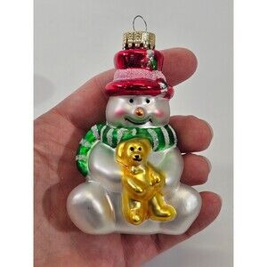 4" Blown Glass Snowman "LB" Christmas‎ Tree Ornament Shaped Decoration EUC